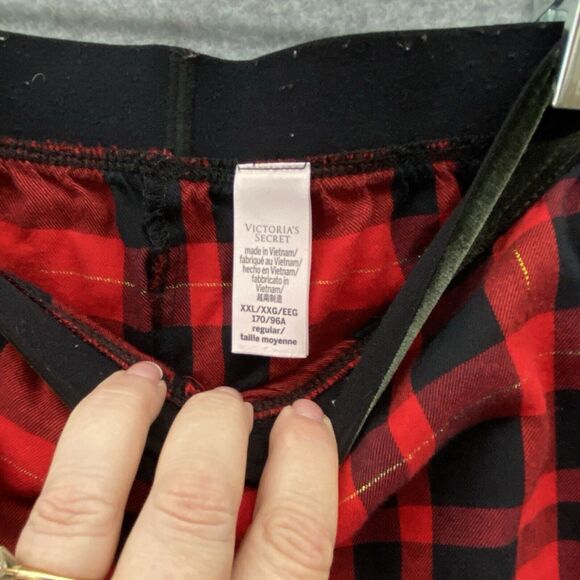 Victorias Secret pajama pant Plaid Holiday Metallic Gold cotton Velvet Waist 2XL - Picture 3 of 9